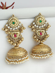 Saanjh Jhumka / Jhumki Earrings-Pink / Green