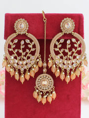 Inayat Earrings & Tikka (Golden)-peach