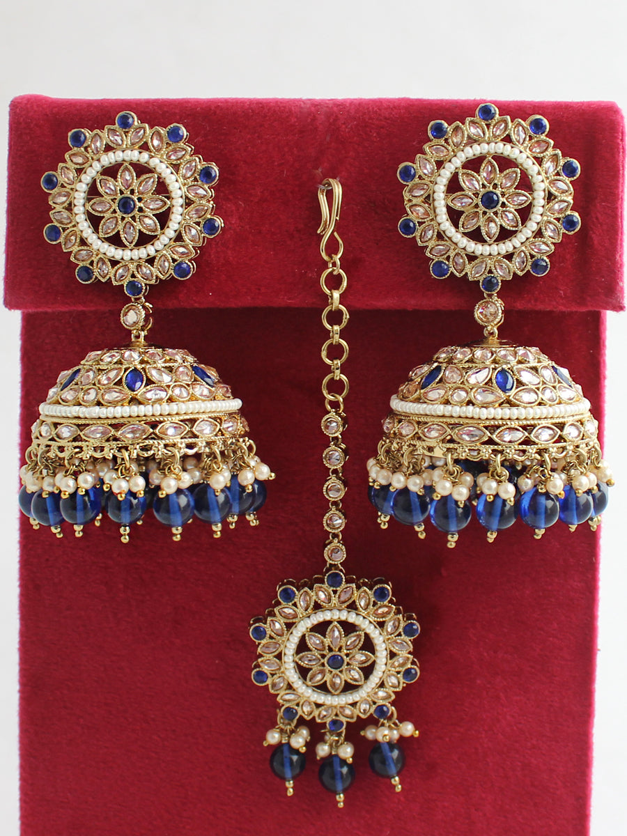 Ziba Earrings & Tikka-blue