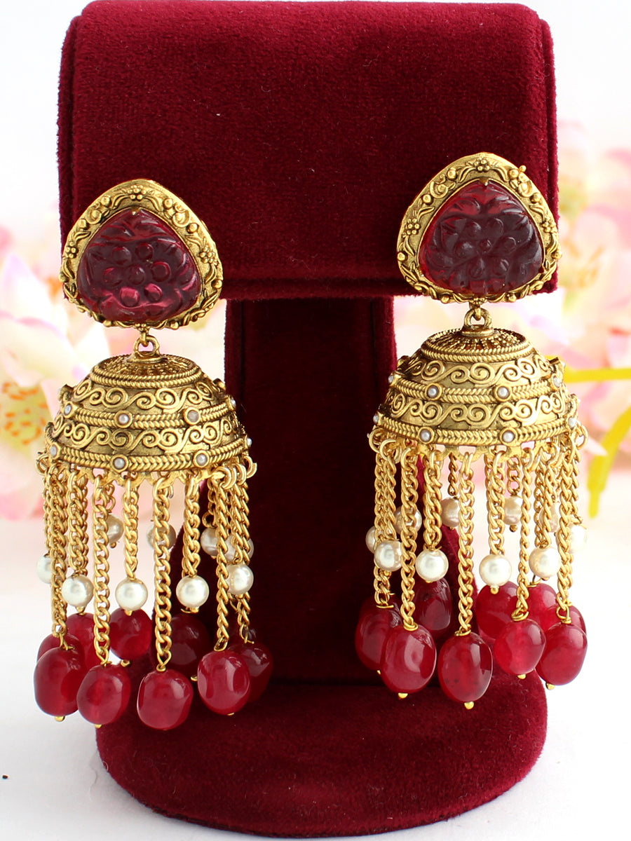Anmol Earrings - Gold / Maroon