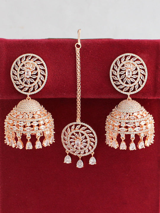 Nayra Earrings & Tikka Set -  Rose Gold / Rose Gold
