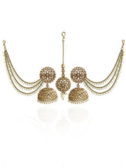 Shiza Jhumki Earrings with Earchain & Tikka-gold