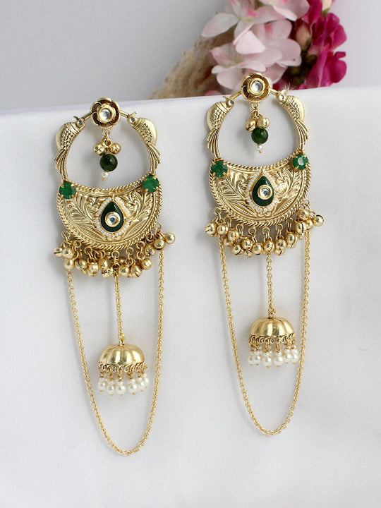 Adwita Long Earrings-Green
