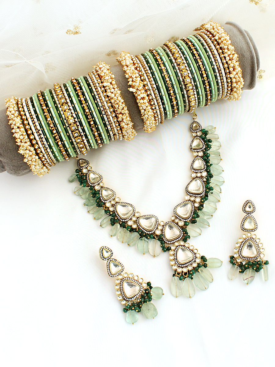 Patiala Necklace Set-Mint Green