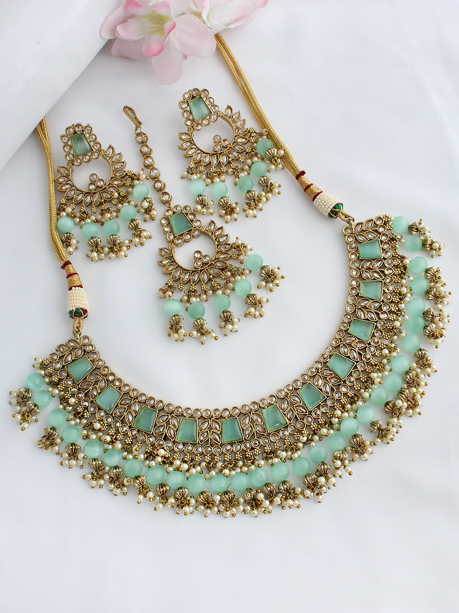Sania Necklace Set-Golden/Mint Green
