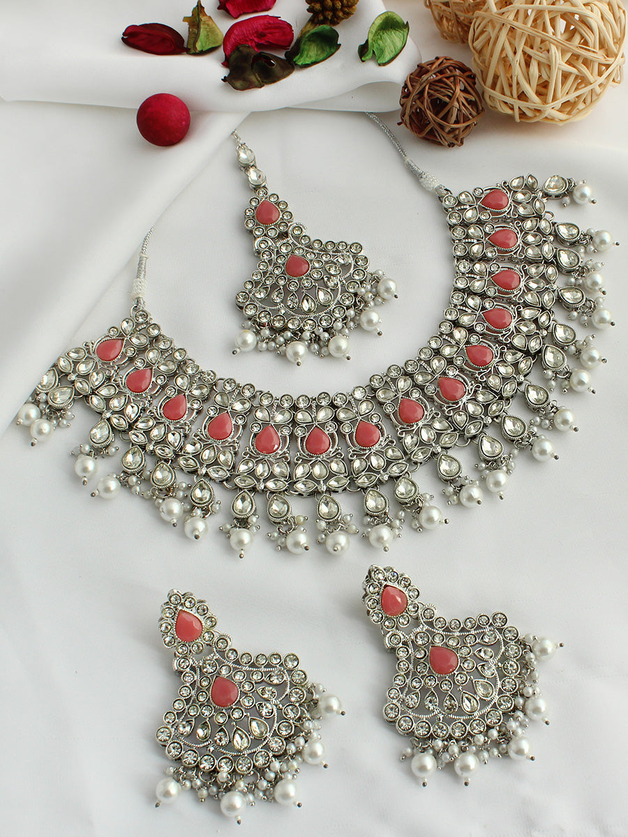 Nehal Necklace Set-Pink
