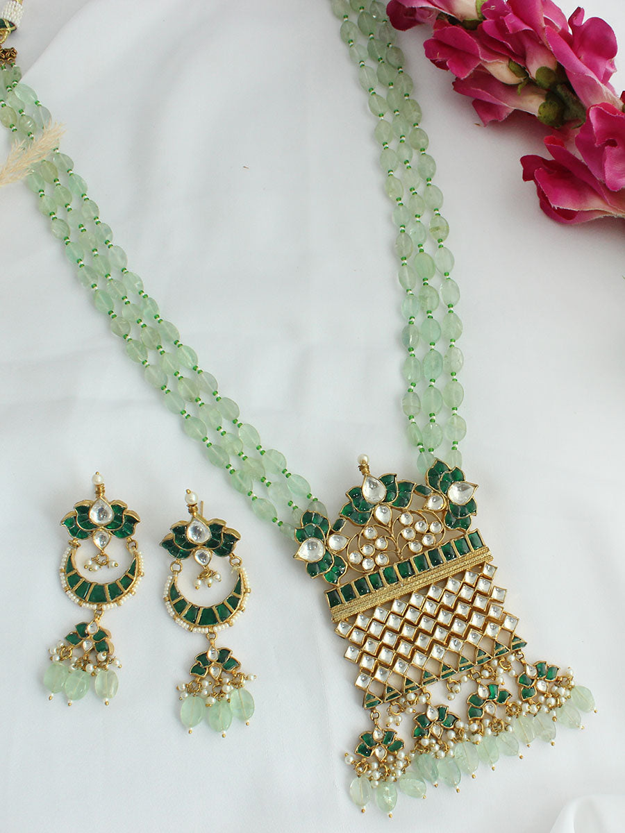 Vanshika Long Necklace Set-Green
