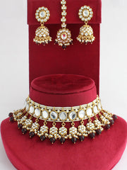 Madiha Kundan Choker Necklace Set-Wine