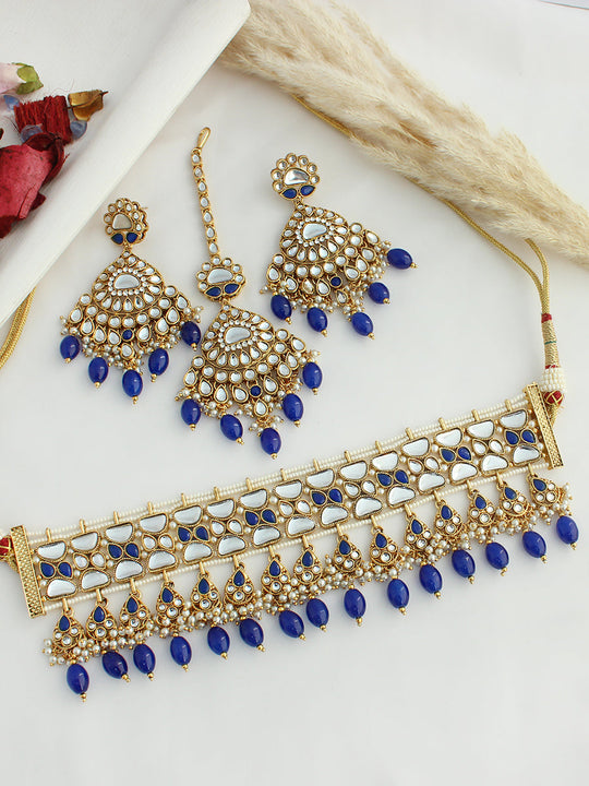 Hania Choker Necklace Set-Blue