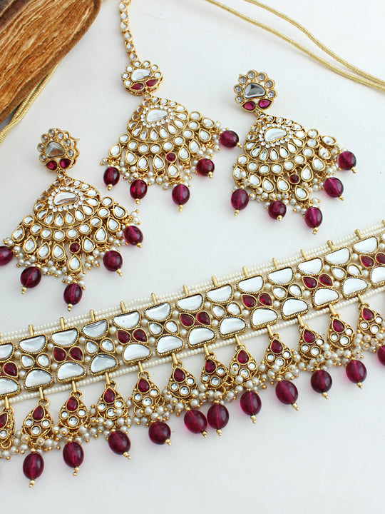Hania Choker Necklace Set-Purple