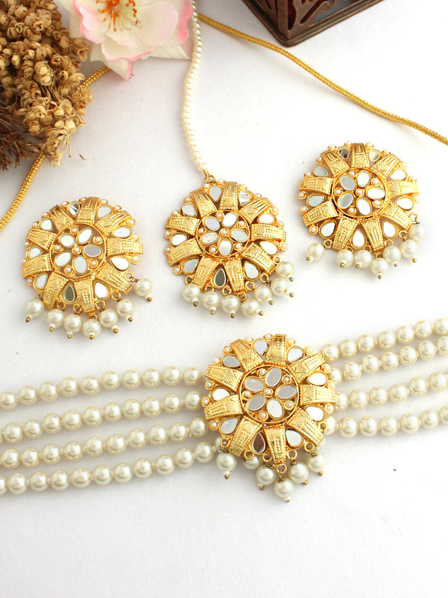 Lubna Mirror Choker Necklace Set
