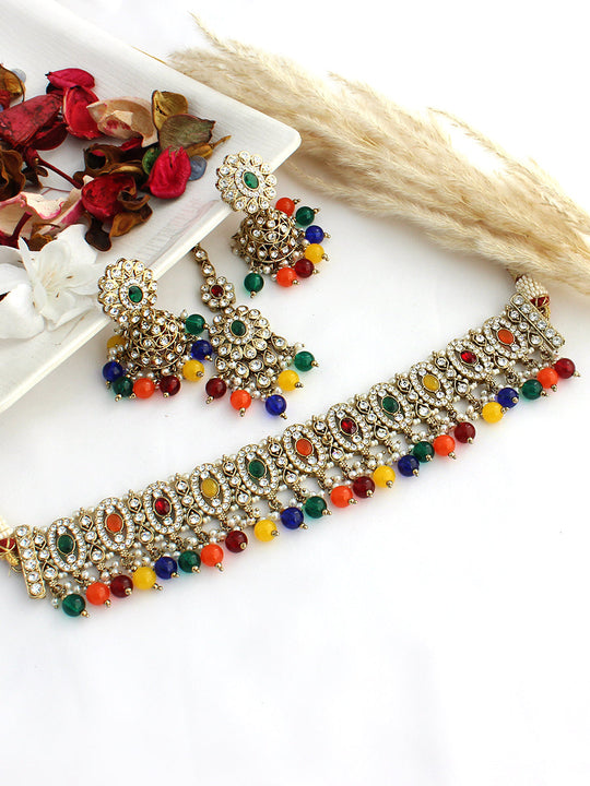 Aasma Choker Necklace Set-Multicolor