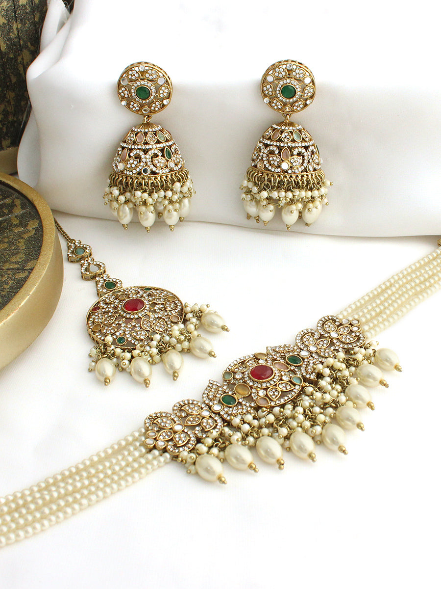 takshi Mirror Choker Necklace Set-Multicolor