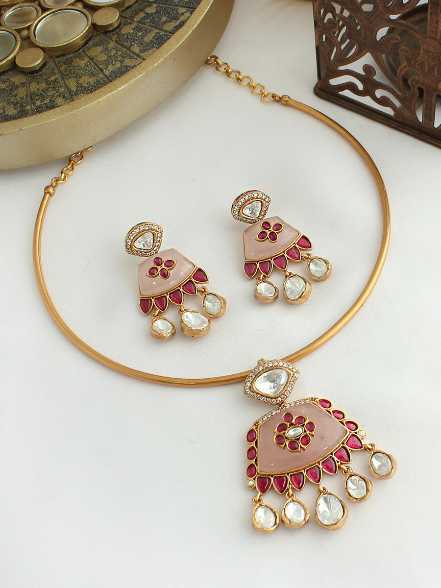 Vamika Hasli Necklace Set-Pastel Pink