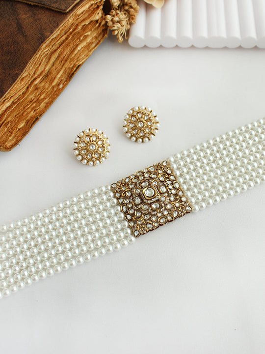 Manvika Choker Necklace Set-Gold