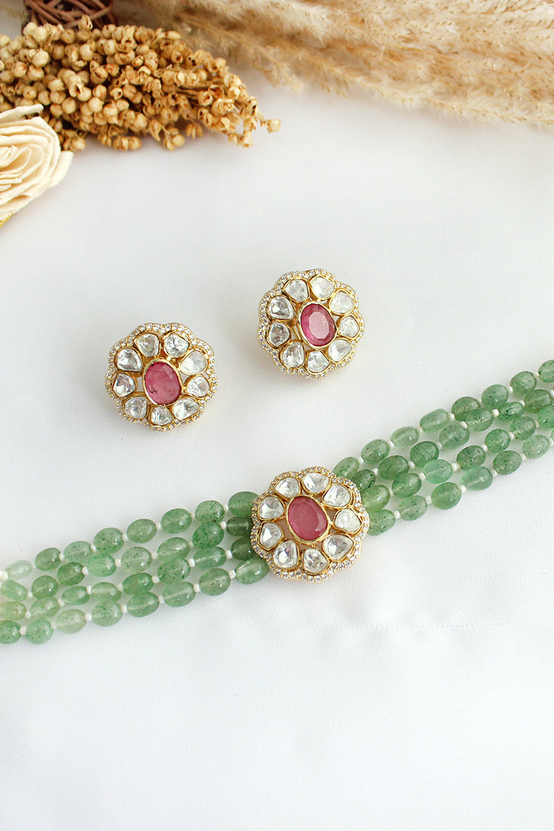 Ruhisha Choker Necklace Set-Pink