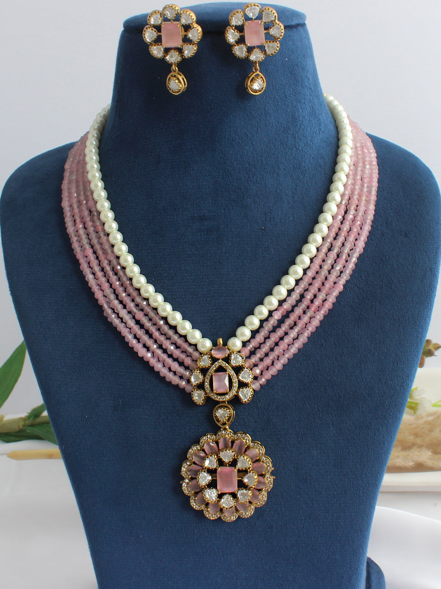Virisha Long Necklace Set-Pastel Pink