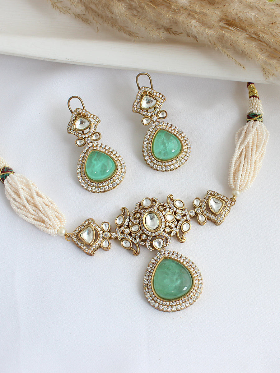 Siyara Choker Necklace Set-mint green