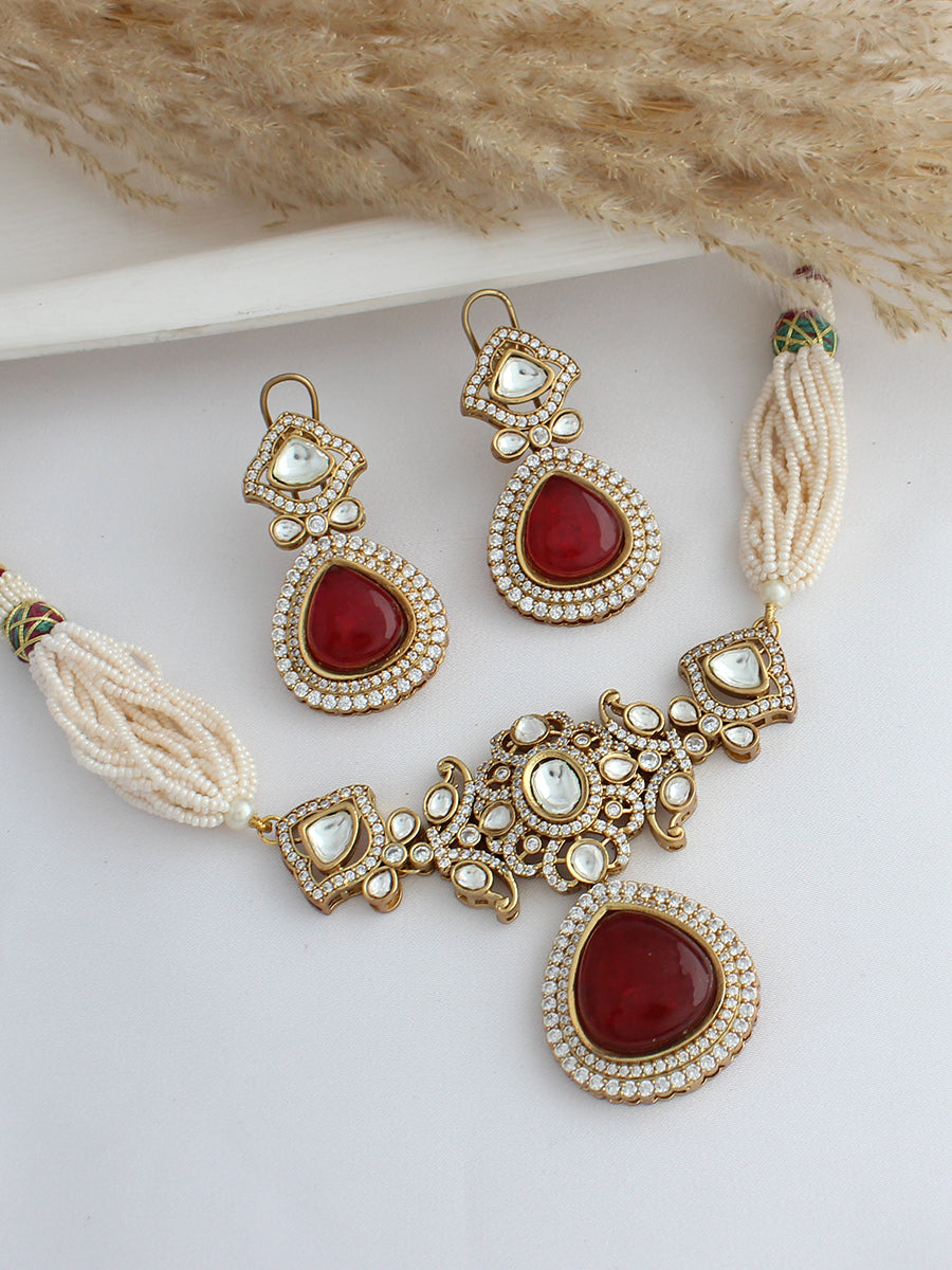 Siyara Choker Necklace Set-marron