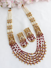 Malini Long Necklace Set-Maroon