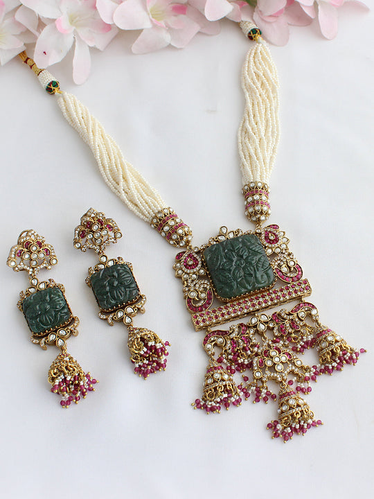 Kritisha Necklace Set-Pink / Green